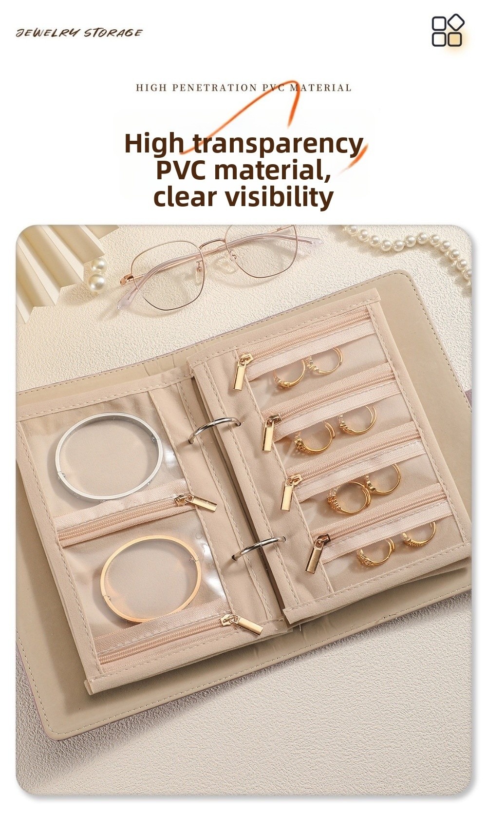 Jewelry Making Journal - كتاب تخزين المجوهرات الشفاف المخملي مع